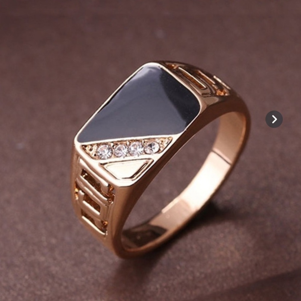MEN’S Black Enamel Ring w/Diamond CZ’s Gold or Silver